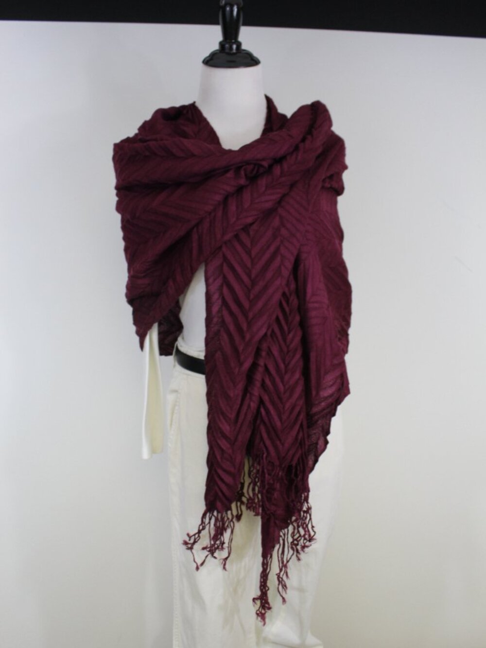 100% Cashmere Wrap Shawl Maroon Lightweight Evening‎ Wedding Fringe - Picture 6 of 11